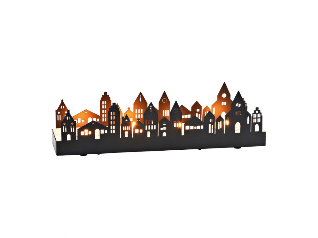 Adventní kovový svícen TOWN 30x8 cm černý