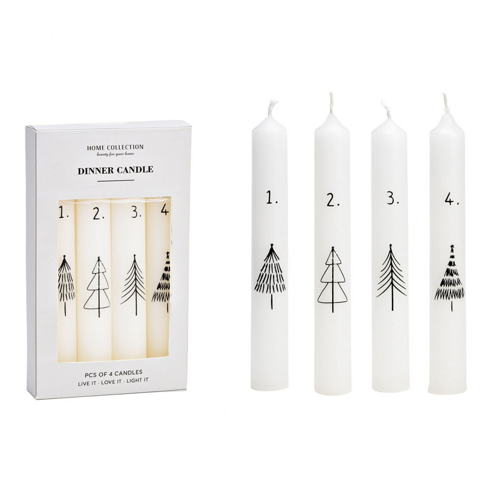 Adventní svíčky TREES sada 4ks, bílá