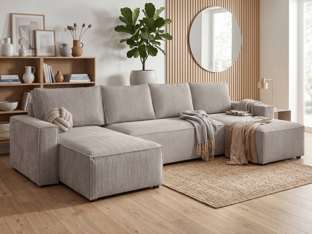 AKCE Béžová sedací souprava do U SMART COSARO 295x140 cm II. jakost