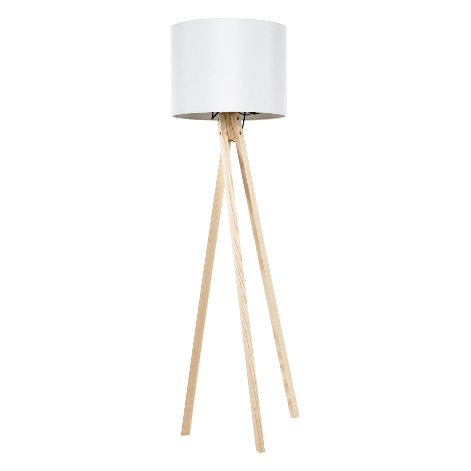AKCE Bílá stojací lampa s dřevěnou trojnožkou LILA TYP 6 II. jakost
