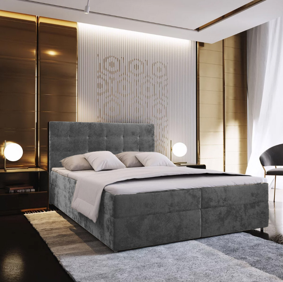 AKCE Čalouněná postel boxspring GLORIEN VELVET 140x200 cm šedá II. jakost Matrace: Matrace Bonell pružinová