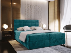 AKCE Čalouněná postel boxspring GLORIEN VELVET 180x200 cm tyrkysová II. jakost