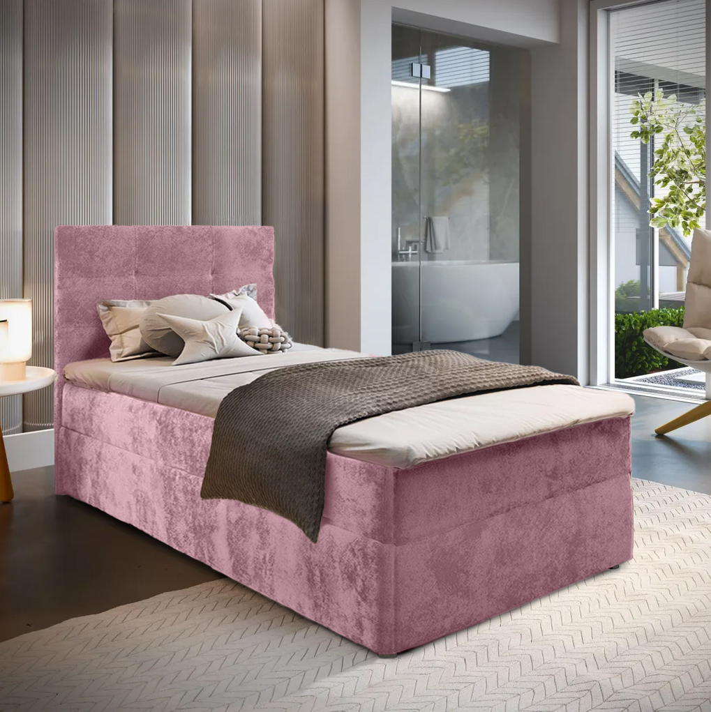 AKCE Čalouněná postel boxspring GLORIEN VELVET 90x200 cm růžová II. jakost