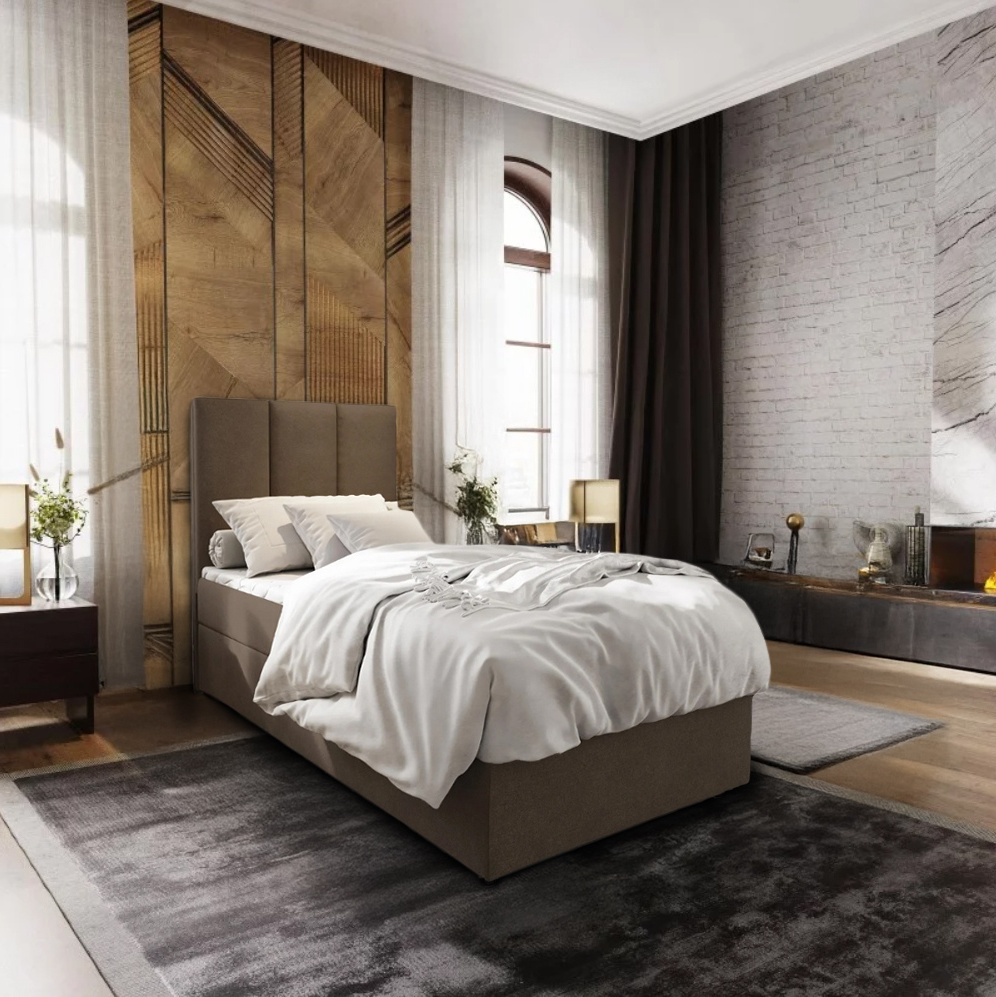 AKCE Čalouněná postel boxspring MERALIS 100x200 cm hnědá II. jakost