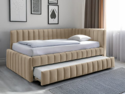 AKCE Čalouněná postel COMFINO VELVET s přistýlkou 120x200 cm krémová II. jakost