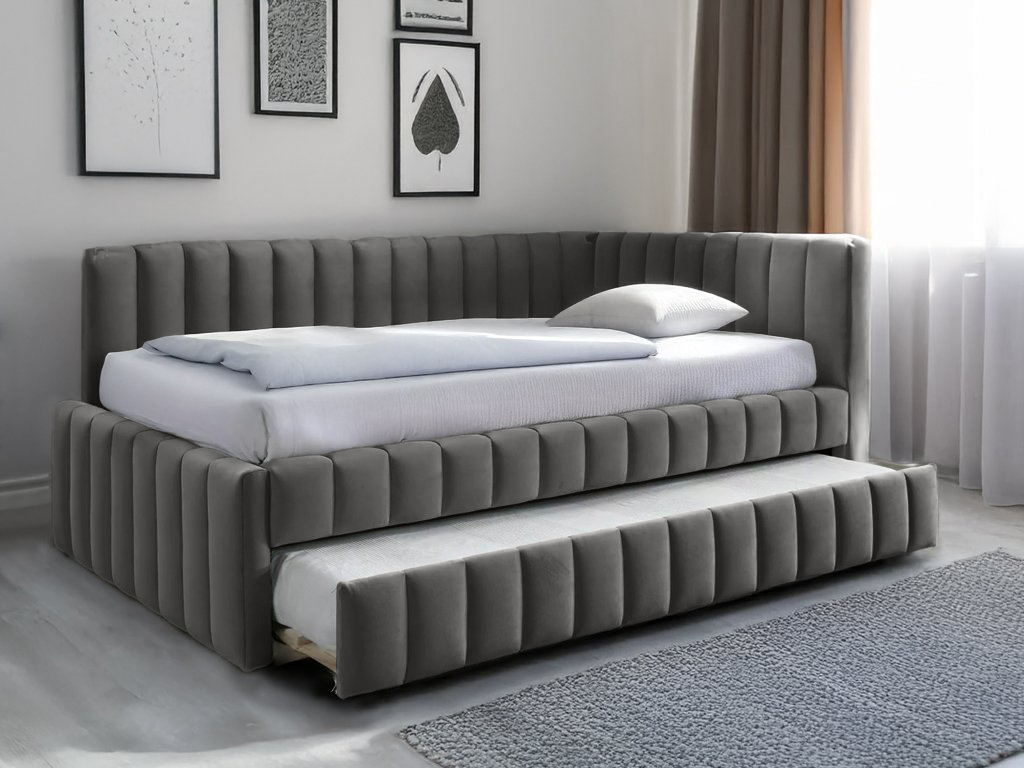 AKCE Čalouněná postel COMFINO VELVET s přistýlkou 120x200 cm šedá II. jakost