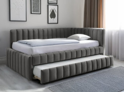 AKCE Čalouněná postel COMFINO VELVET s přistýlkou 120x200 cm šedá II. jakost