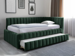 AKCE Čalouněná postel COMFINO VELVET s přistýlkou 120x200 cm tmavě zelená II. jakost