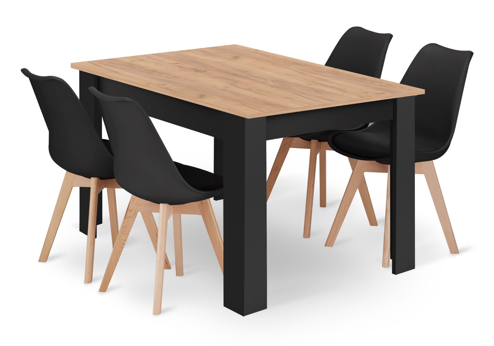 AKCE Černý jídelní set 1 + 4, stůl MADO CRAFT 120x80 + židle BALI MARK černá II. jakost