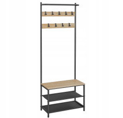 AKCE Kovová předsíňová stěna LOFT 180 cm, černá/dub sonoma II. jakost