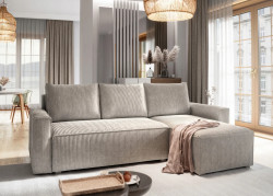 AKCE Krémová rohová pohovka SMART COSARO, oboustranná + 2 polštářky ZDARMA II. jakost