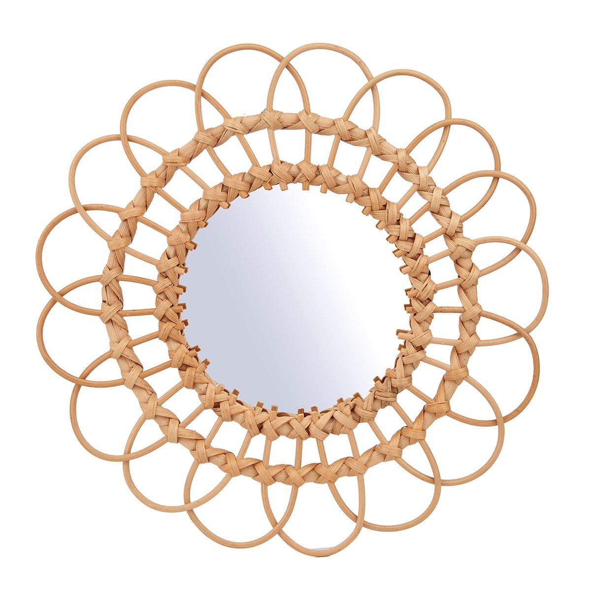 AKCE Kulaté zrcadlo SUN PETALS, ratanový rám, průměr 50 cm II. jakost