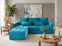 AKCE Modrá rozkládací rohová pohovka ZENOVA 220x140 cm, oboustranná II. jakost