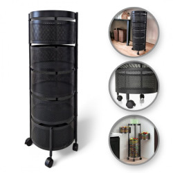 AKCE Otočný regál na kolečkách ROUND SZ33 s 5 košíky, černý II. jakost