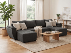 AKCE Rozkládací sedací souprava do U LIVARO 305x140 cm, tmavě šedá II. jakost