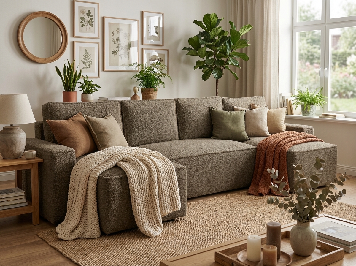 AKCE Rozkládací sedací souprava do U SMART BOUCLE 303x143 cm, tmavě béžová II. jakost