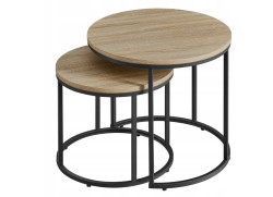 AKCE Sada 2 kulatých konferenčních stolků DUET, černá/dub sonoma II. jakost