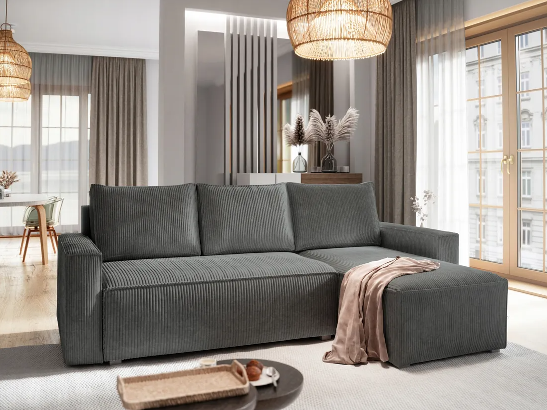 AKCE Šedá rohová pohovka SMART COSARO, oboustranná + 2 polštářky ZDARMA II. jakost