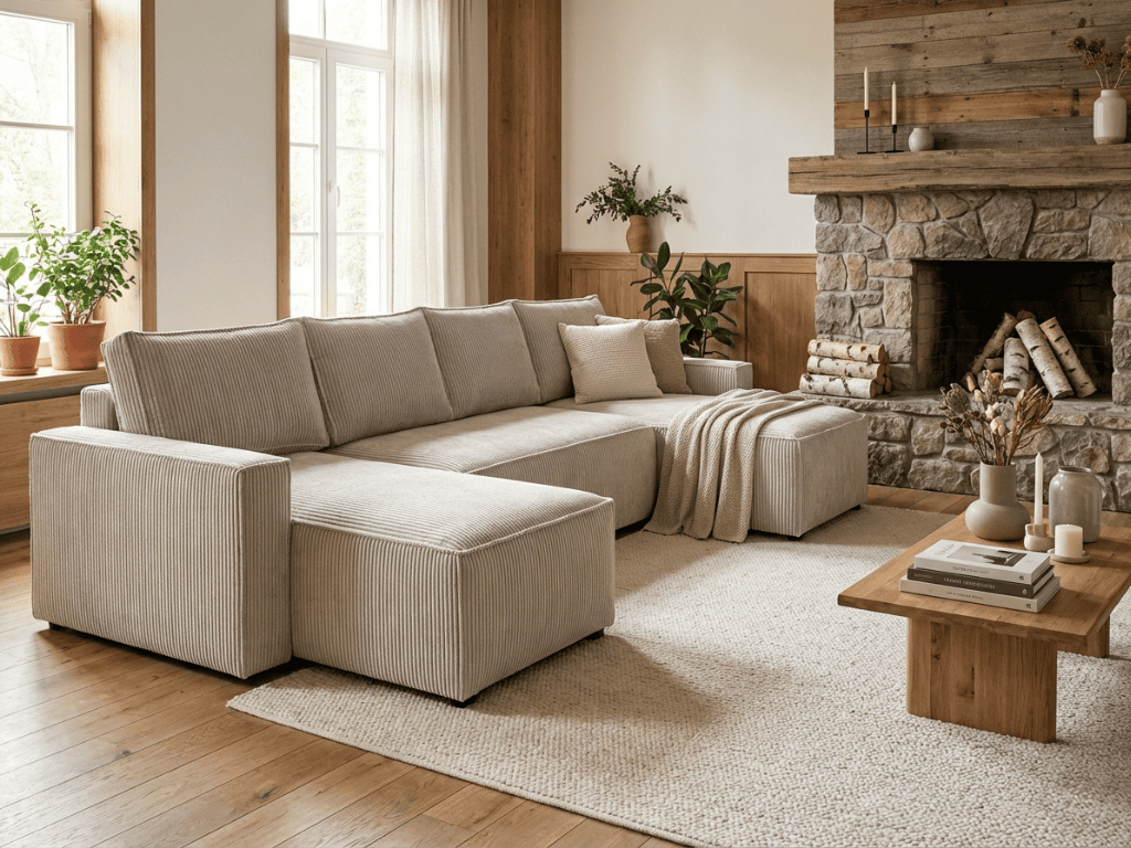 AKCE Světle béžová sedací souprava do U SMART COSARO 295x140 cm II. jakost