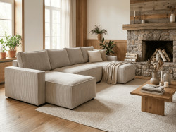 AKCE Světle béžová sedací souprava do U SMART COSARO 295x140 cm II. jakost