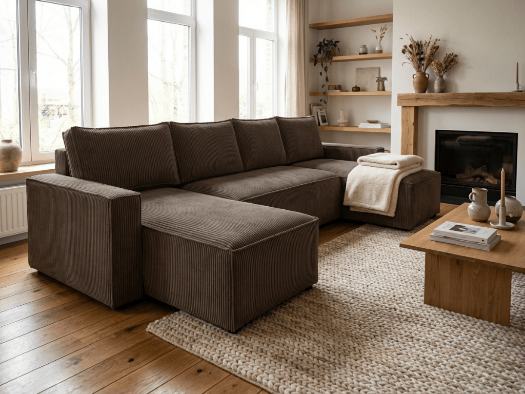 AKCE Tmavě hnědá sedací souprava do U SMART COSARO 295x140 cm II. jakost