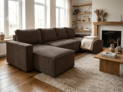 AKCE Tmavě hnědá sedací souprava do U SMART COSARO 295x140 cm II. jakost
