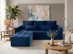 AKCE Tmavě modrá rozkládací rohová pohovka ZENOVA 220x140 cm, oboustranná II. jakost