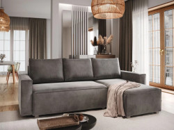 AKCE Tmavě šedá rozkládací rohová pohovka CAVELO, oboustranná II. jakost