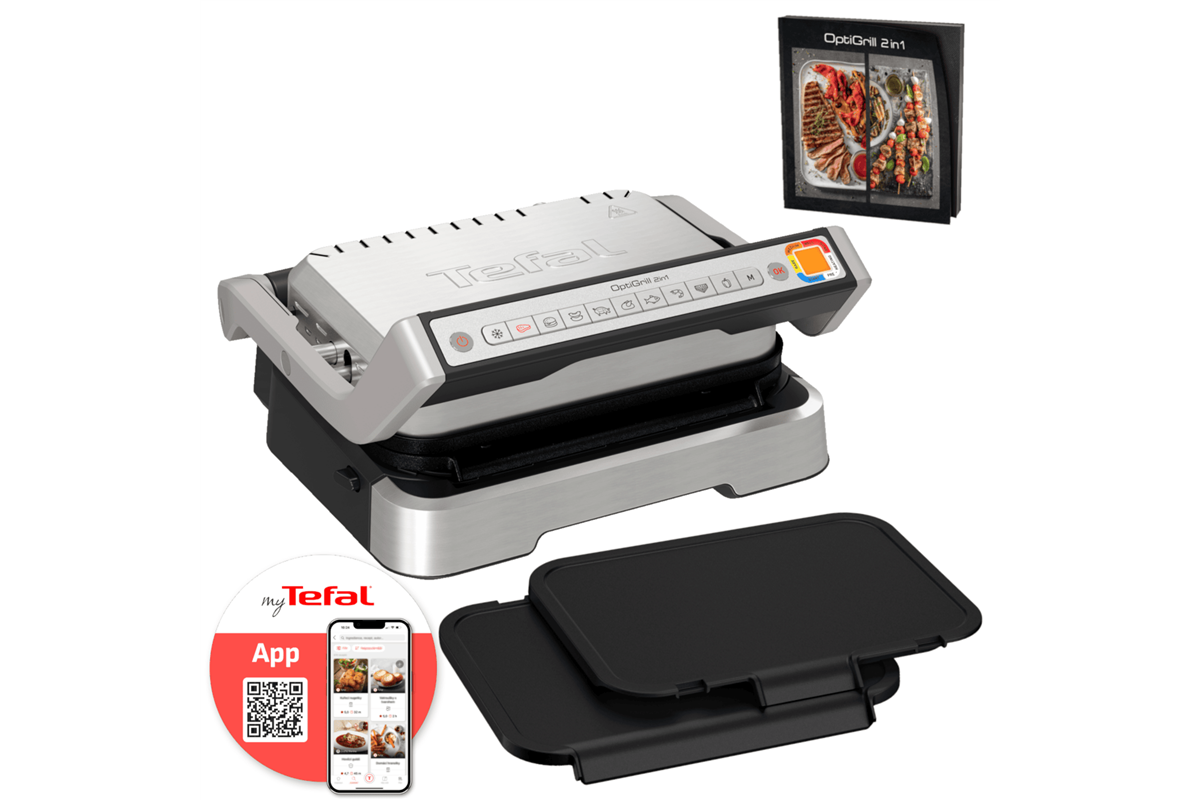Akční set elektrický gril Tefal OptiGrill 2v1 a příslušenství plancha desky
