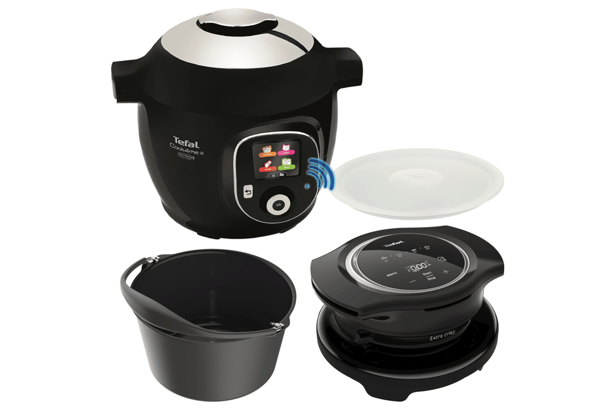Akční set elektrický hrnec Tefal Cook4me+ Connect a příslušenství fritéza, forma na pečení a víko