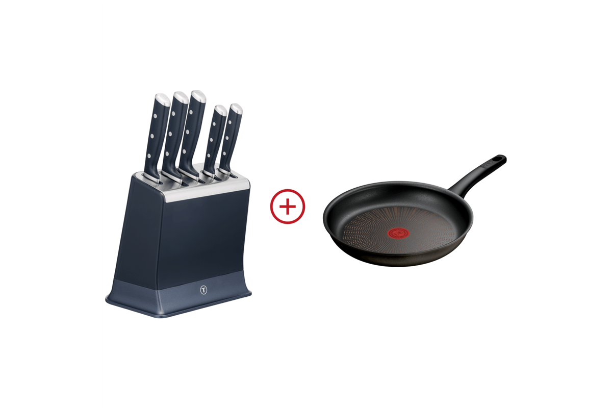 Akční set sada nožů Tefal EverSharp K297S644 s blokem + pánev Tefal Protech 28 cm