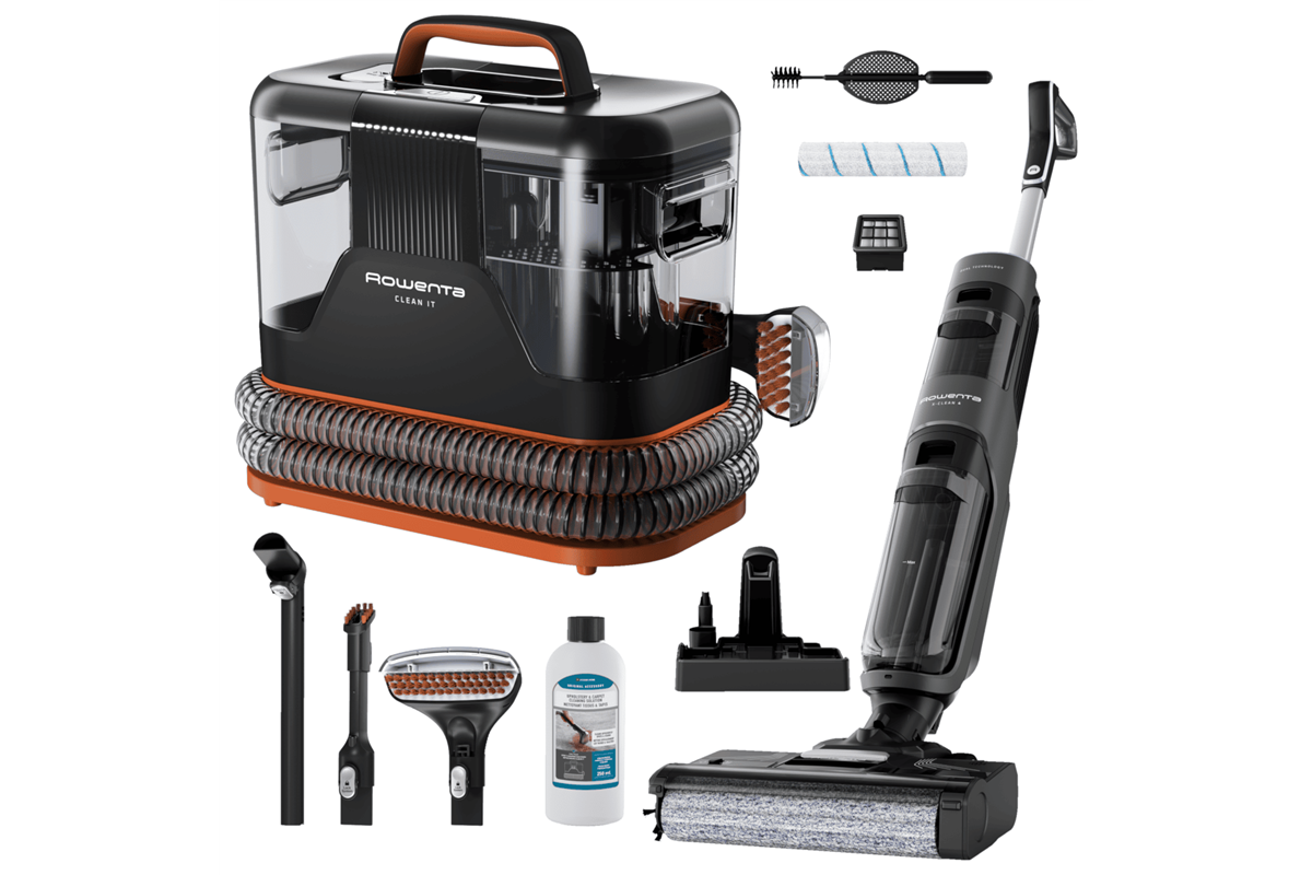Akční set spotřebičů na mokrý úklid Rowenta Clean It tepovač a X-Clean 4 víceučelový vysavač