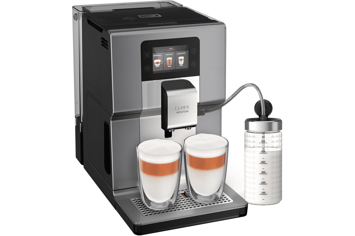 Automatický kávovar Krups Intuition Preference Plus EA875E10 chrome & milk pot