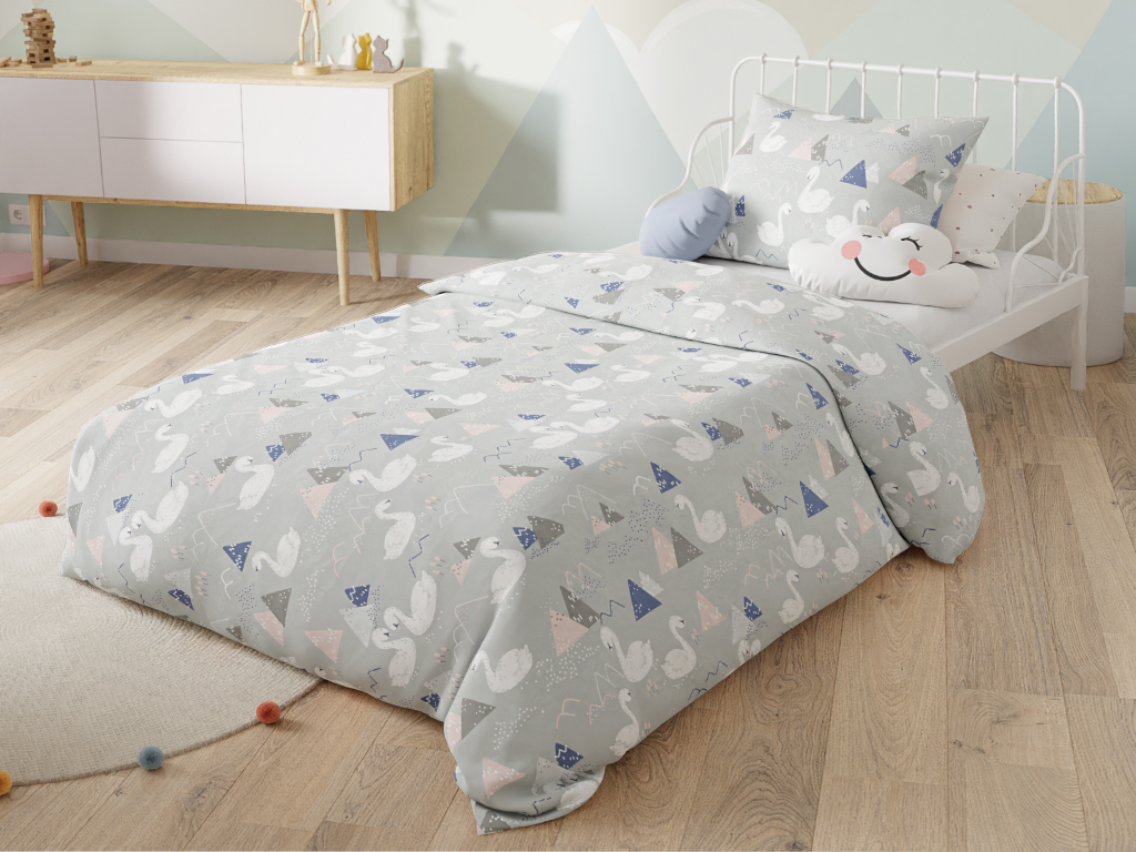 Bavlněné povlečení do postýlky LABUTĚ šedé