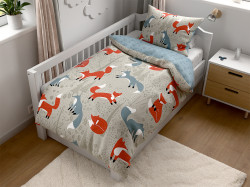 Bavlněné povlečení do postýlky Renforcé FOXIVA šedé Rozměr povlečení: 45 x 65 cm | 90 x 135 cm