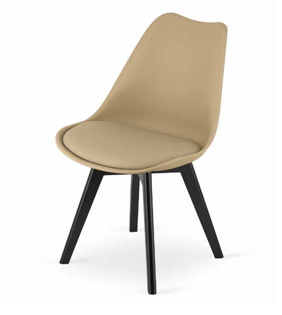 Béžová židle BALI MARK s dřevěnými černými nohami
