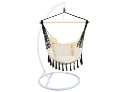 Béžové závěsné křeslo HANGO s bílým stojanem