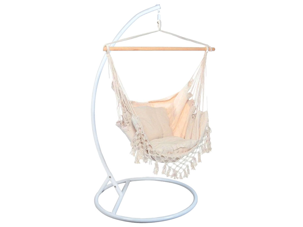 Béžové závěsné křeslo PALAK s bílým stojanem