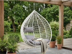 Bílé závěsné křeslo KOKON bez stojanu, světlý polštář