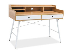 Bílý psací stůl s deskou v dekoru dub B-160