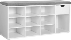 Botník s lavicí s šedým sedákem a zásuvkou WESO WHITE 104x30x48 cm, bílý