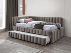 Čalouněná postel ALFIE VELVET s přistýlkou 120x200 cm béžová