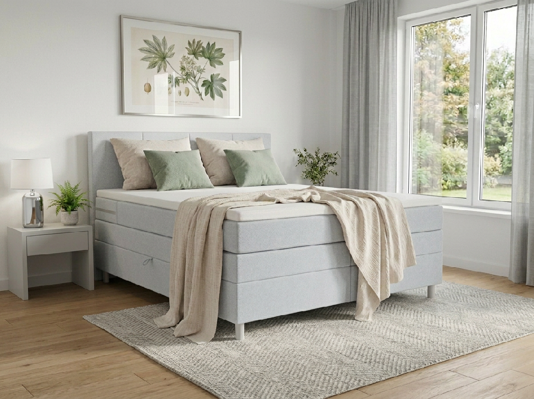 Čalouněná postel boxspring CARINA 160x200 cm světle šedá Matrace: Matrace Bonell pružinová