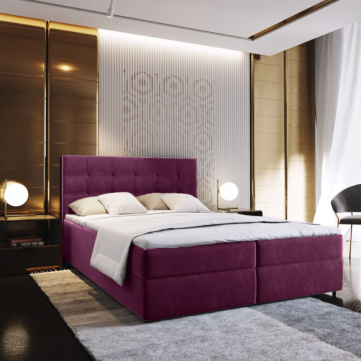 Čalouněná postel boxspring GLORIEN 160x200 cm purpurová Matrace: Matrace Bonell pružinová