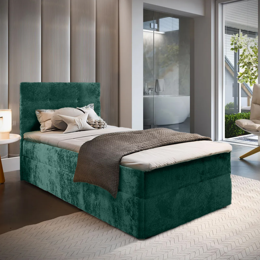 Čalouněná postel boxspring GLORIEN VELVET 100x200 cm tmavě zelená Matrace: Matrace Bonell pružinová