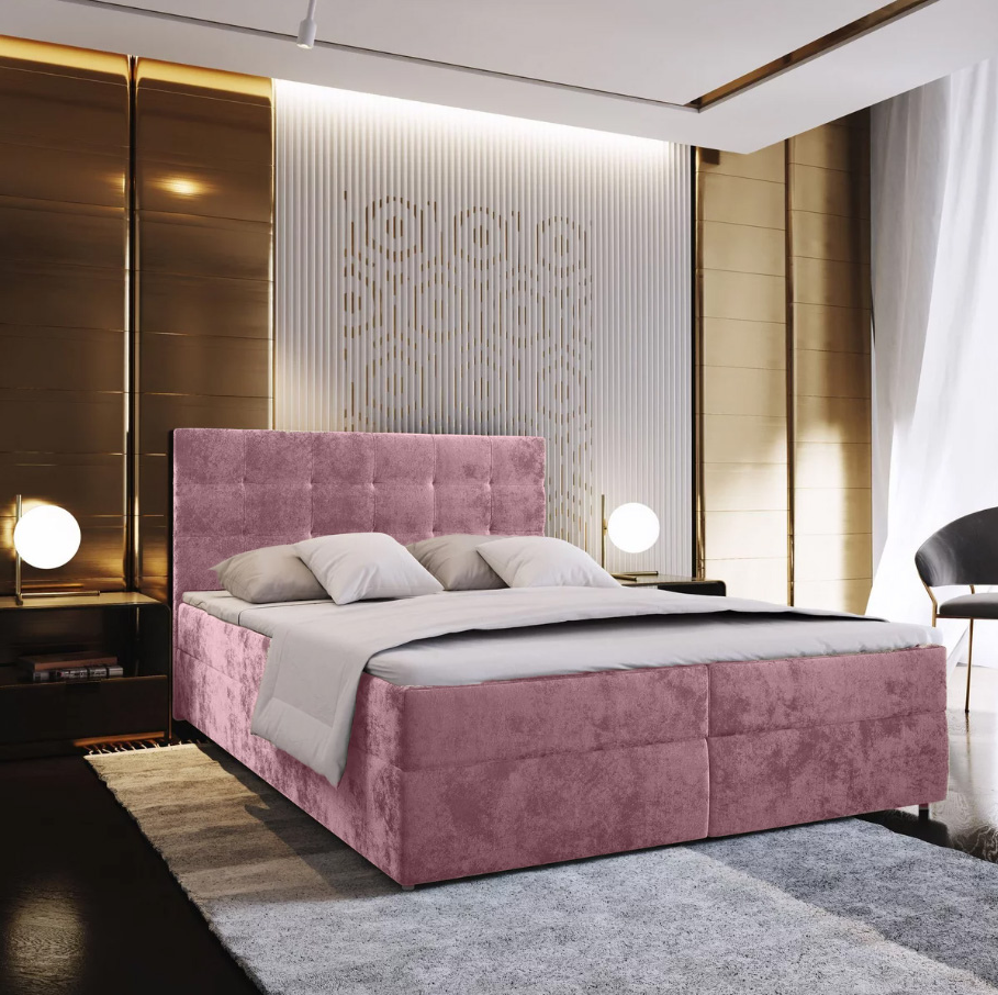 Čalouněná postel boxspring GLORIEN VELVET 140x200 cm růžová Matrace: Matrace Bonell pružinová