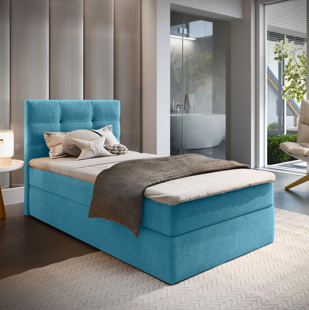 Čalouněná postel boxspring GLORIEN VELVET 90x200 cm modrá Matrace: Matrace Bonell pružinová