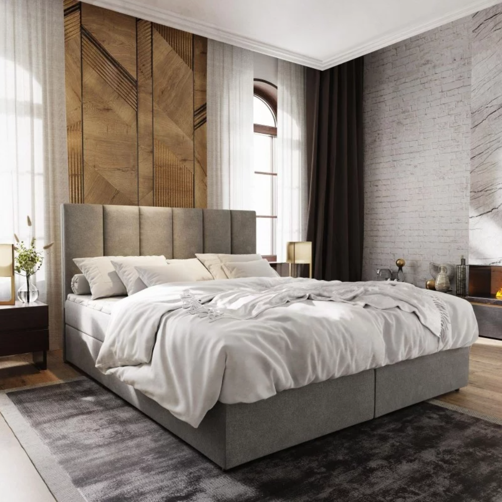 Čalouněná postel boxspring MERALIS 140x200 cm šedá Matrace: Matrace Bonell pružinová
