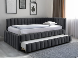 Čalouněná postel COMFINO VELVET s přistýlkou 120x200 cm tmavě šedá