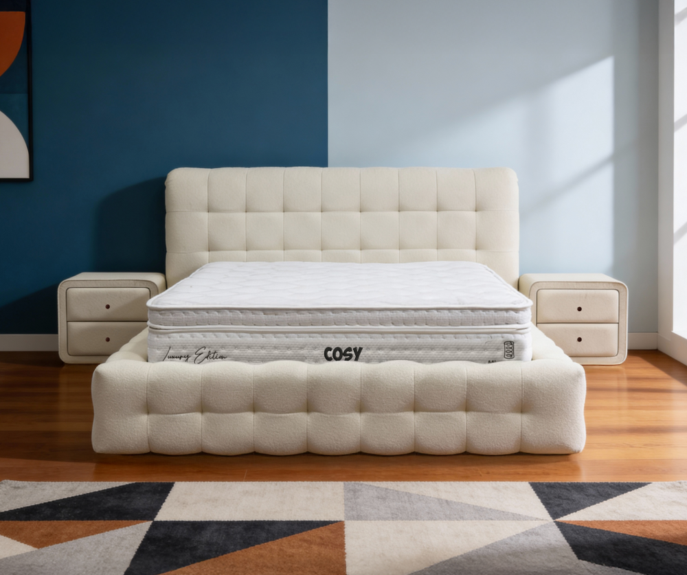 Čalouněná postel COSY s matrací - béžová 160 × 200 cm